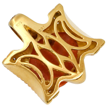 ノンブランド NON BRAND 珊瑚 ダイヤ イエローゴールド K18YG ダイヤモンド 珊瑚 ペンダントトップ 赤 サンゴ ダイヤモンド YG 750 ネックレストップ