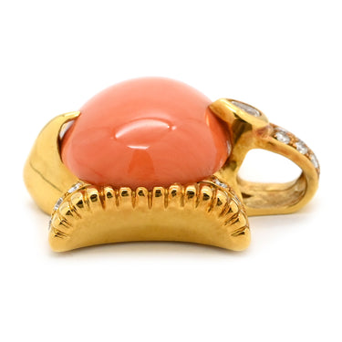 ノンブランド NON BRAND 珊瑚 ダイヤ イエローゴールド K18YG ダイヤモンド 珊瑚 ペンダントトップ 赤 サンゴ ダイヤモンド YG 750 ネックレストップ