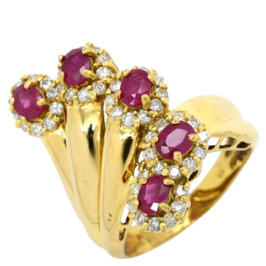 ノンブランド NON BRAND ルビー ダイヤリング イエローゴールド×レッド K18YG ダイヤモンド ルビー リング 指輪 Au750 18K 18金 11号