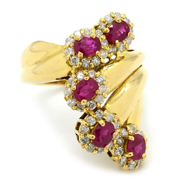 ノンブランド NON BRAND ルビー ダイヤリング イエローゴールド×レッド K18YG ダイヤモンド ルビー リング 指輪 Au750 18K 18金 11号