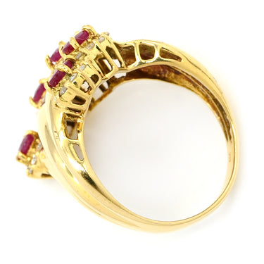 ノンブランド NON BRAND ルビー ダイヤリング イエローゴールド×レッド K18YG ダイヤモンド ルビー リング 指輪 Au750 18K 18金 11号