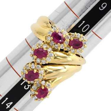 ノンブランド NON BRAND ルビー ダイヤリング イエローゴールド×レッド K18YG ダイヤモンド ルビー リング 指輪 Au750 18K 18金 11号