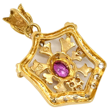 ノンブランド NON BRAND イエローゴールド K18YG ダイヤモンド ルビー ペンダントトップ Au750 18K 18金 ダイヤ ルビー ペンダントトップ エンブレムモチーフ