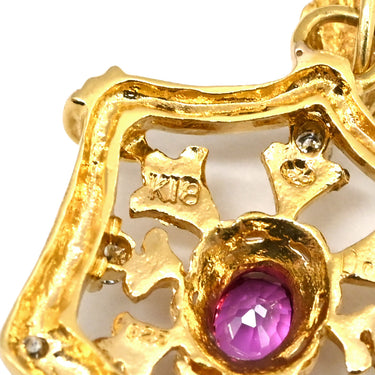 ノンブランド NON BRAND イエローゴールド K18YG ダイヤモンド ルビー ペンダントトップ Au750 18K 18金 ダイヤ ルビー ペンダントトップ エンブレムモチーフ