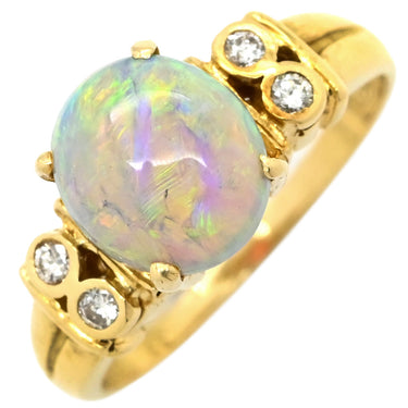 ノンブランド NON BRAND オパール ダイヤリング イエローゴールド K18YG オパール ダイヤモンド リング 指輪 10号