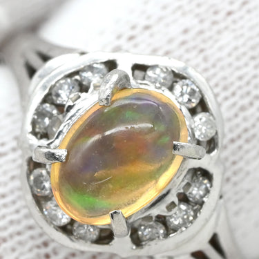 ノンブランド NON BRAND ファイアオパール ダイヤリング プラチナシルバー Pt900 オパール ダイヤモンド リング 指輪 メキシコオパール 11号