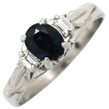 ノンブランド NON BRAND ブルーサファイア ダイヤリング プラチナシルバー Pt850 サファイア ダイヤモンド リング 指輪 青 立爪 14号