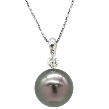 ノンブランド NON BRAND ネックレス パールブラック K18WG パール ダイヤモンド ネックレス 黒 黒蝶パール 真珠 750 ホワイトゴールド ブラック パール ダイヤ