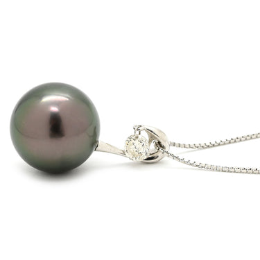 ノンブランド NON BRAND ネックレス パールブラック K18WG パール ダイヤモンド ネックレス 黒 黒蝶パール 真珠 750 ホワイトゴールド ブラック パール ダイヤ