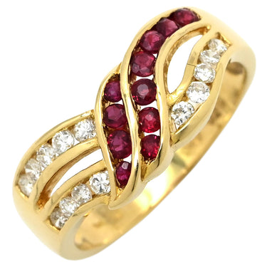 ノンブランド NON BRAND ルビー ダイヤ リング イエローゴールド K18YG ルビー ダイヤモンド リング 指輪 Au750 18K 18金 レッド 赤 8.5号