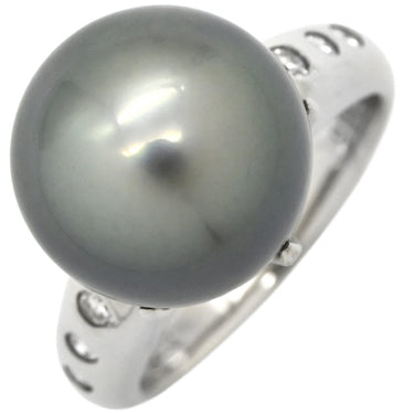 ノンブランド NON BRAND ブラック×プラチナシルバー Pt900 パール ダイヤモンド リング 指輪 1P 1粒 黒蝶パール 真珠 ダイヤ プラチナム 8.5号