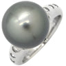 ノンブランド NON BRAND ブラック×プラチナシルバー Pt900 パール ダイヤモンド リング 指輪 1P 1粒 黒蝶パール 真珠 ダイヤ プラチナム 8.5号
