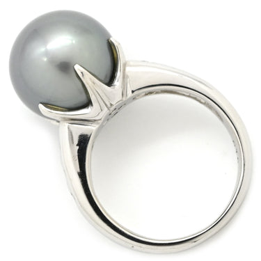 ノンブランド NON BRAND ブラック×プラチナシルバー Pt900 パール ダイヤモンド リング 指輪 1P 1粒 黒蝶パール 真珠 ダイヤ プラチナム 8.5号