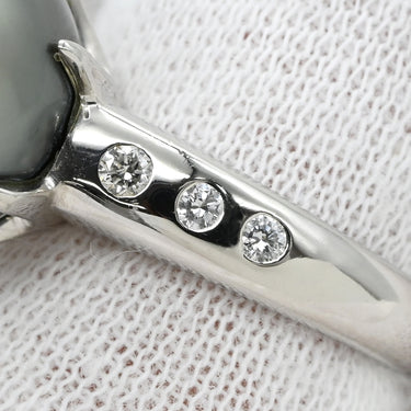 ノンブランド NON BRAND ブラック×プラチナシルバー Pt900 パール ダイヤモンド リング 指輪 1P 1粒 黒蝶パール 真珠 ダイヤ プラチナム 8.5号