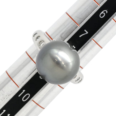 ノンブランド NON BRAND ブラック×プラチナシルバー Pt900 パール ダイヤモンド リング 指輪 1P 1粒 黒蝶パール 真珠 ダイヤ プラチナム 8.5号