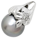 ノンブランド NON BRAND 黒蝶パール ダイヤ ホワイトゴールド K14WG ダイヤモンド ペンダントトップ シルバー