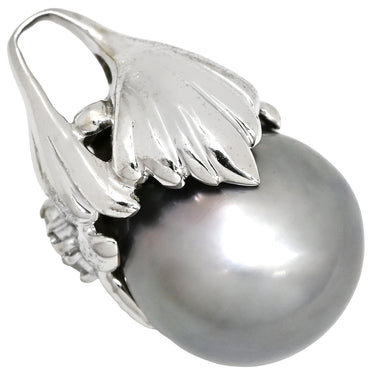 ノンブランド NON BRAND 黒蝶パール ダイヤ ホワイトゴールド K14WG ダイヤモンド ペンダントトップ シルバー