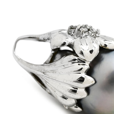 ノンブランド NON BRAND 黒蝶パール ダイヤ ホワイトゴールド K14WG ダイヤモンド ペンダントトップ シルバー