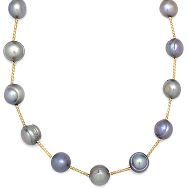 ノンブランド NON BRAND ステーションネックレス ホワイトゴールド K18WG パール ネックレス 淡水パール 真珠 750 ホワイトゴールド シルバーグレー パール