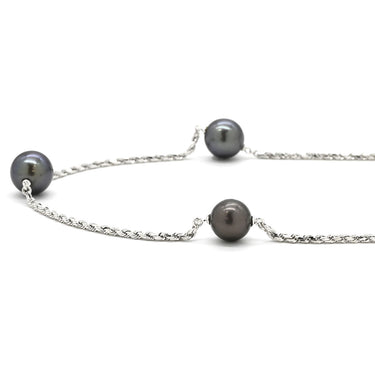 ノンブランド NON BRAND ステーションネックレス パールブラック K18WG パール ネックレス 黒 黒蝶パール 真珠 750 ホワイトゴールド ブラック パール