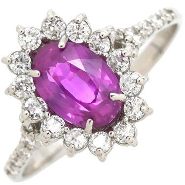 ノンブランド NON BRAND サファイア ダイヤリング プラチナシルバー Pt900 サファイア ダイヤモンド リング 指輪 紫 ピンク 非加熱 14号