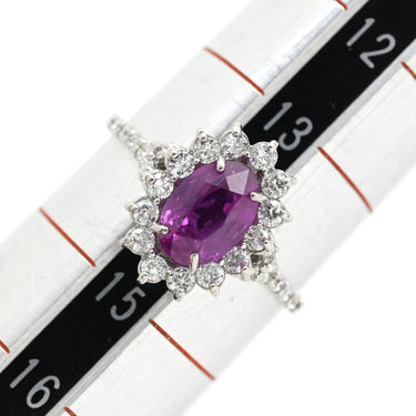 ノンブランド NON BRAND サファイア ダイヤリング プラチナシルバー Pt900 サファイア ダイヤモンド リング 指輪 紫 ピンク 非加熱 14号