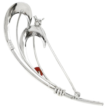 ノンブランド NON BRAND 珊瑚 シルバー×コーラル シルバー 珊瑚 ブローチ 赤 流線ブローチ