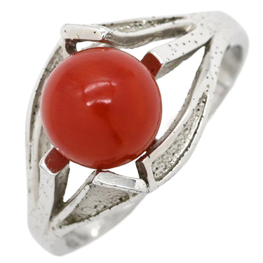 ノンブランド NON BRAND 珊瑚 ダイヤリング プラチナシルバー シルバー 珊瑚 リング 指輪 赤 サンゴ 12号