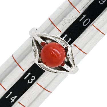 ノンブランド NON BRAND 珊瑚 ダイヤリング プラチナシルバー シルバー 珊瑚 リング 指輪 赤 サンゴ 12号