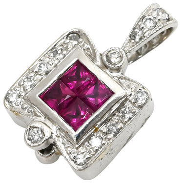 ノンブランド NON BRAND ルビー ダイヤ プラチナシルバー Pt900 ルビー ダイヤモンド ペンダントトップ 赤 レッド スクエアカット