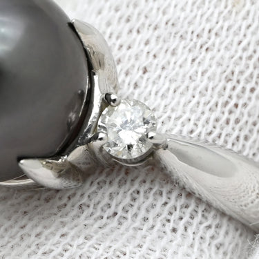 ノンブランド NON BRAND 黒蝶パール ダイヤリング プラチナシルバー Pt900 パール ダイヤモンド リング 指輪 1粒 1P 11号