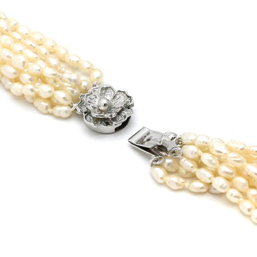 ノンブランド NON BRAND 淡水パール 8連 パールホワイトXシルバー シルバー パール ネックレス 白