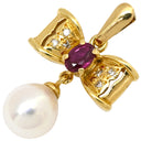ノンブランド NON BRAND イエローゴールド K18YG ダイヤモンド ルビー パール ペンダントトップ Au750 18K 18金 ダイヤ ルビー ペンダントトップ リボンモチーフ 1Pパール