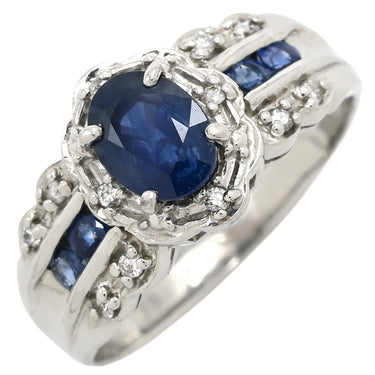 ノンブランド NON BRAND ブルーサファイア ダイヤ リング ブルー×プラチナシルバー Pt900 サファイア ダイヤモンド リング 指輪 青 プラチナム オーバル ブルー 12.5号