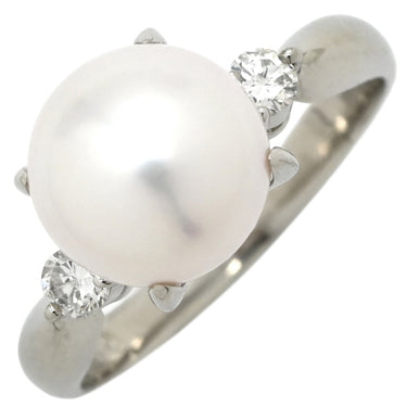 ノンブランド NON BRAND ホワイト×プラチナシルバー Pt900 パール ダイヤモンド リング 指輪 プラチナム 1P 1粒 パール 真珠 あこや アコヤ ダイヤ 12号
