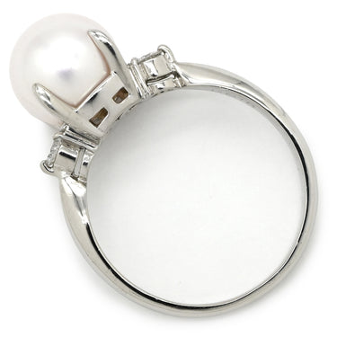 ノンブランド NON BRAND ホワイト×プラチナシルバー Pt900 パール ダイヤモンド リング 指輪 プラチナム 1P 1粒 パール 真珠 あこや アコヤ ダイヤ 12号