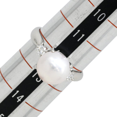 ノンブランド NON BRAND ホワイト×プラチナシルバー Pt900 パール ダイヤモンド リング 指輪 プラチナム 1P 1粒 パール 真珠 あこや アコヤ ダイヤ 12号