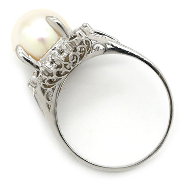 ノンブランド NON BRAND アコヤパール ダイヤリング プラチナシルバー Pt900 パール ダイヤモンド リング 指輪 1粒 1P 14号