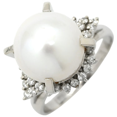 ノンブランド NON BRAND ホワイト×プラチナシルバー Pt900 パール ダイヤモンド リング 指輪 プラチナム 1P 1粒 パール 真珠 白蝶 ダイヤ 17号