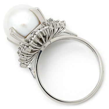 ノンブランド NON BRAND ホワイト×プラチナシルバー Pt900 パール ダイヤモンド リング 指輪 プラチナム 1P 1粒 パール 真珠 白蝶 ダイヤ 17号