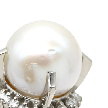 ノンブランド NON BRAND ホワイト×プラチナシルバー Pt900 パール ダイヤモンド リング 指輪 プラチナム 1P 1粒 パール 真珠 白蝶 ダイヤ 17号