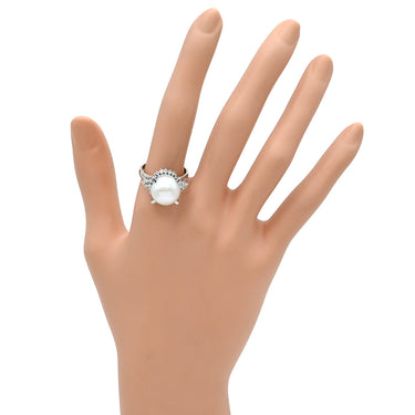 ノンブランド NON BRAND ホワイト×プラチナシルバー Pt900 パール ダイヤモンド リング 指輪 プラチナム 1P 1粒 パール 真珠 白蝶 ダイヤ 17号