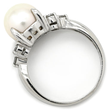 ノンブランド NON BRAND アコヤパール ダイヤリング プラチナシルバー Pt900 パール ダイヤモンド リング 指輪 1粒 1P 16号