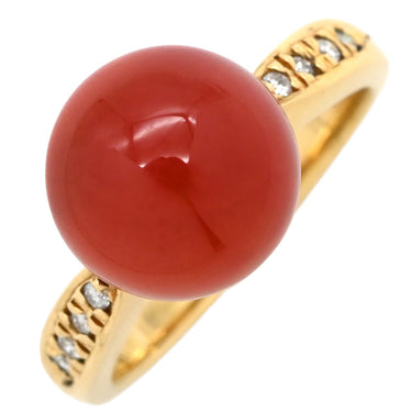 ノンブランド NON BRAND 珊瑚 ダイヤリング イエローゴールド K18YG ダイヤモンド 珊瑚 リング 指輪 サンゴ 11号