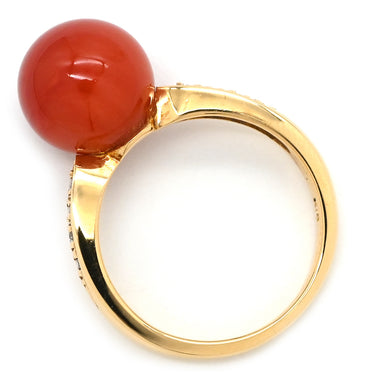 ノンブランド NON BRAND 珊瑚 ダイヤリング イエローゴールド K18YG ダイヤモンド 珊瑚 リング 指輪 サンゴ 11号