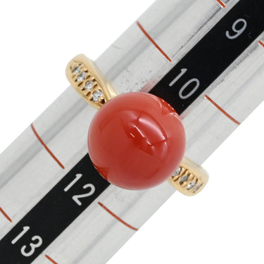 ノンブランド NON BRAND 珊瑚 ダイヤリング イエローゴールド K18YG ダイヤモンド 珊瑚 リング 指輪 サンゴ 11号