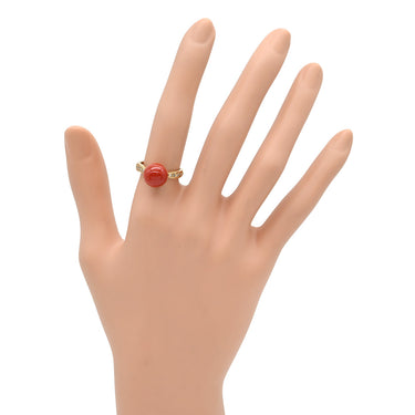 ノンブランド NON BRAND 珊瑚 ダイヤリング イエローゴールド K18YG ダイヤモンド 珊瑚 リング 指輪 サンゴ 11号