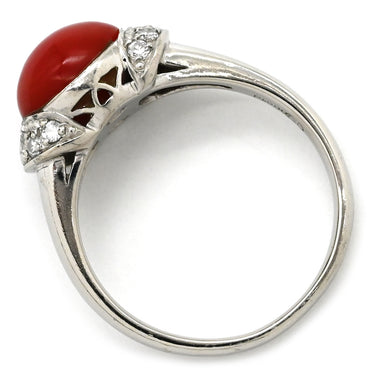 ノンブランド NON BRAND 珊瑚 ダイヤリング プラチナシルバー Pt900 珊瑚 ダイヤモンド リング 指輪 赤 サンゴ 14号