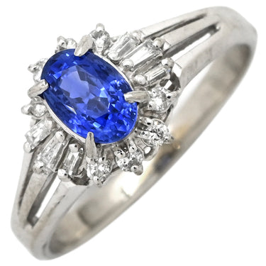 ノンブランド NON BRAND ブルーサファイア ダイヤ リング ブルー×プラチナシルバー Pt900 サファイア ダイヤモンド リング 指輪 青 プラチナム オーバル 10号