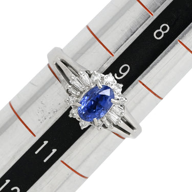 ノンブランド NON BRAND ブルーサファイア ダイヤ リング ブルー×プラチナシルバー Pt900 サファイア ダイヤモンド リング 指輪 青 プラチナム オーバル 10号